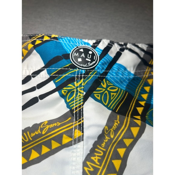 Maui and Sons Mens Plaid Board Shorts Swim Trunks Blue Yellow Black Size 34 - Picture 10 of 10
